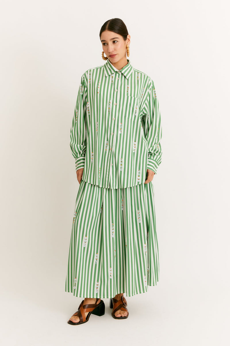 Green Stripe Embroidered Temple Skirt