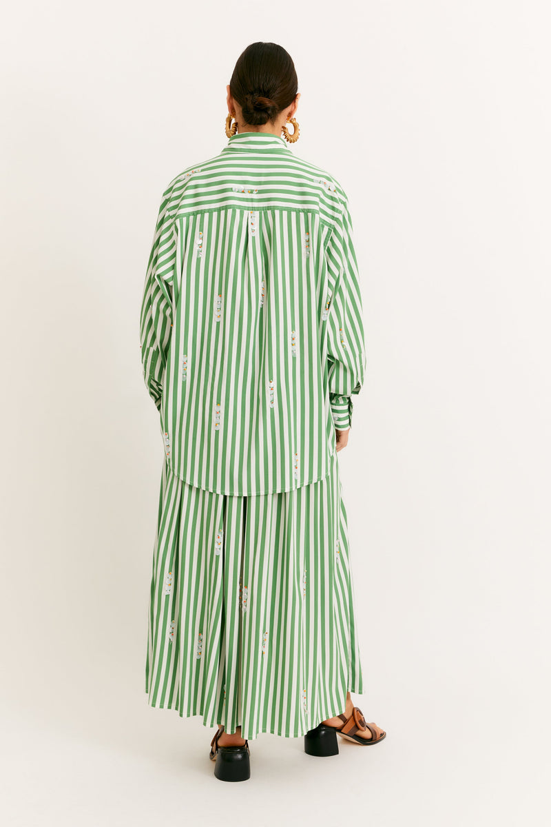 Green Stripe Embroidered Temple Skirt