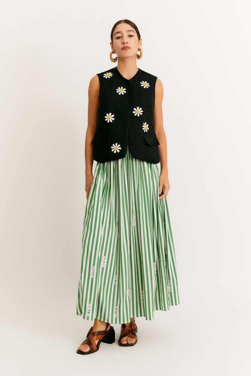 Green Stripe Embroidered Temple Skirt