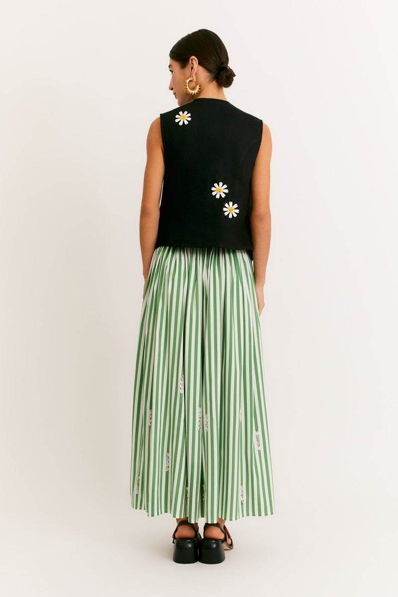 Green Stripe Embroidered Temple Skirt