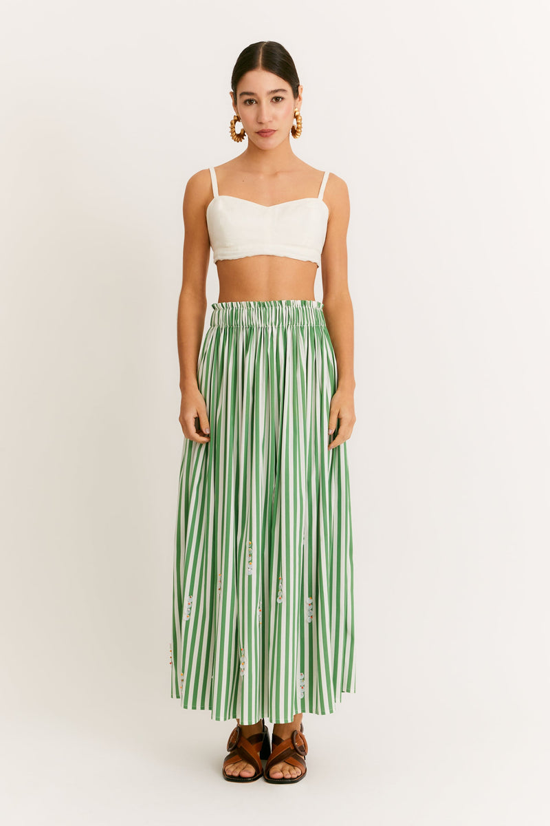 Green Stripe Embroidered Temple Skirt