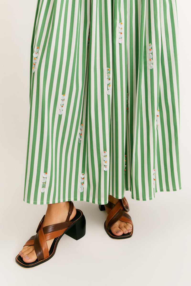 Green Stripe Embroidered Temple Skirt