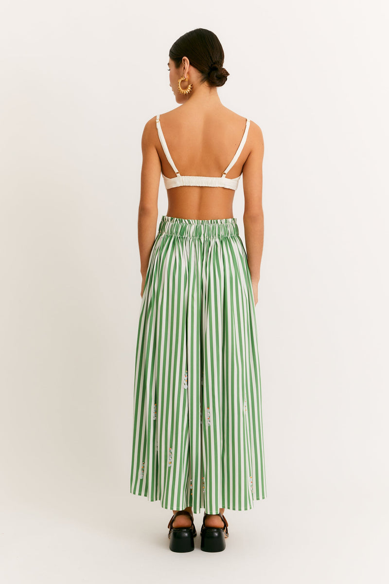 Green Stripe Embroidered Temple Skirt