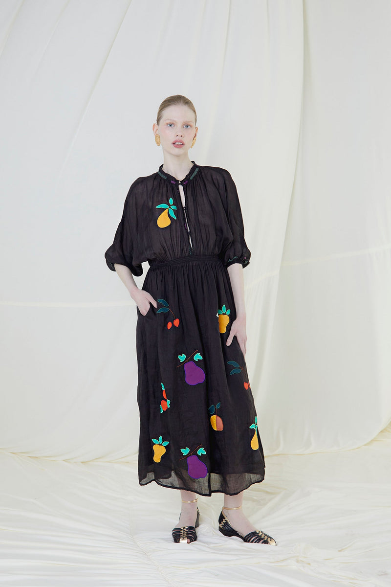 Black Embroidered Gaia Dress