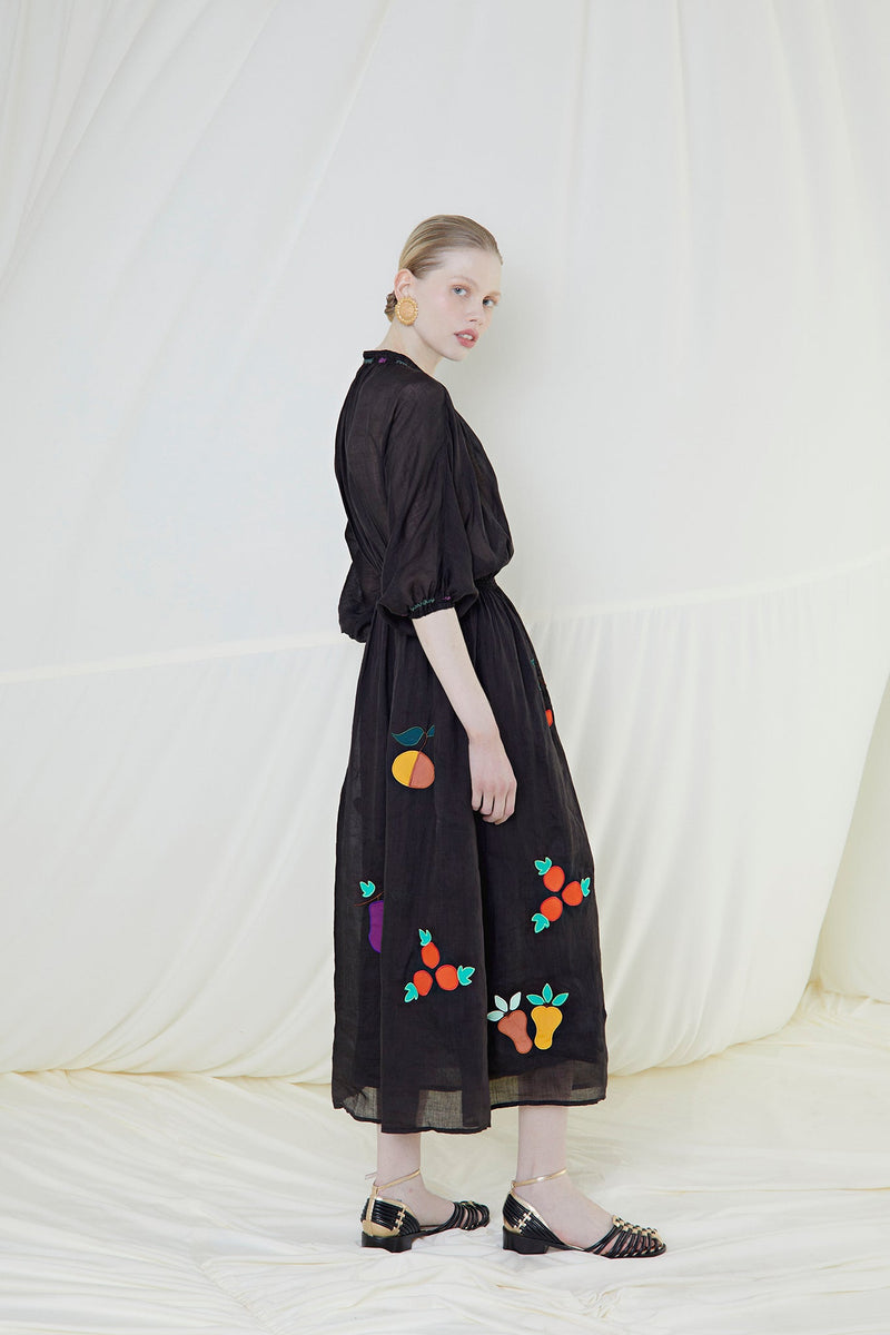 Black Embroidered Gaia Dress
