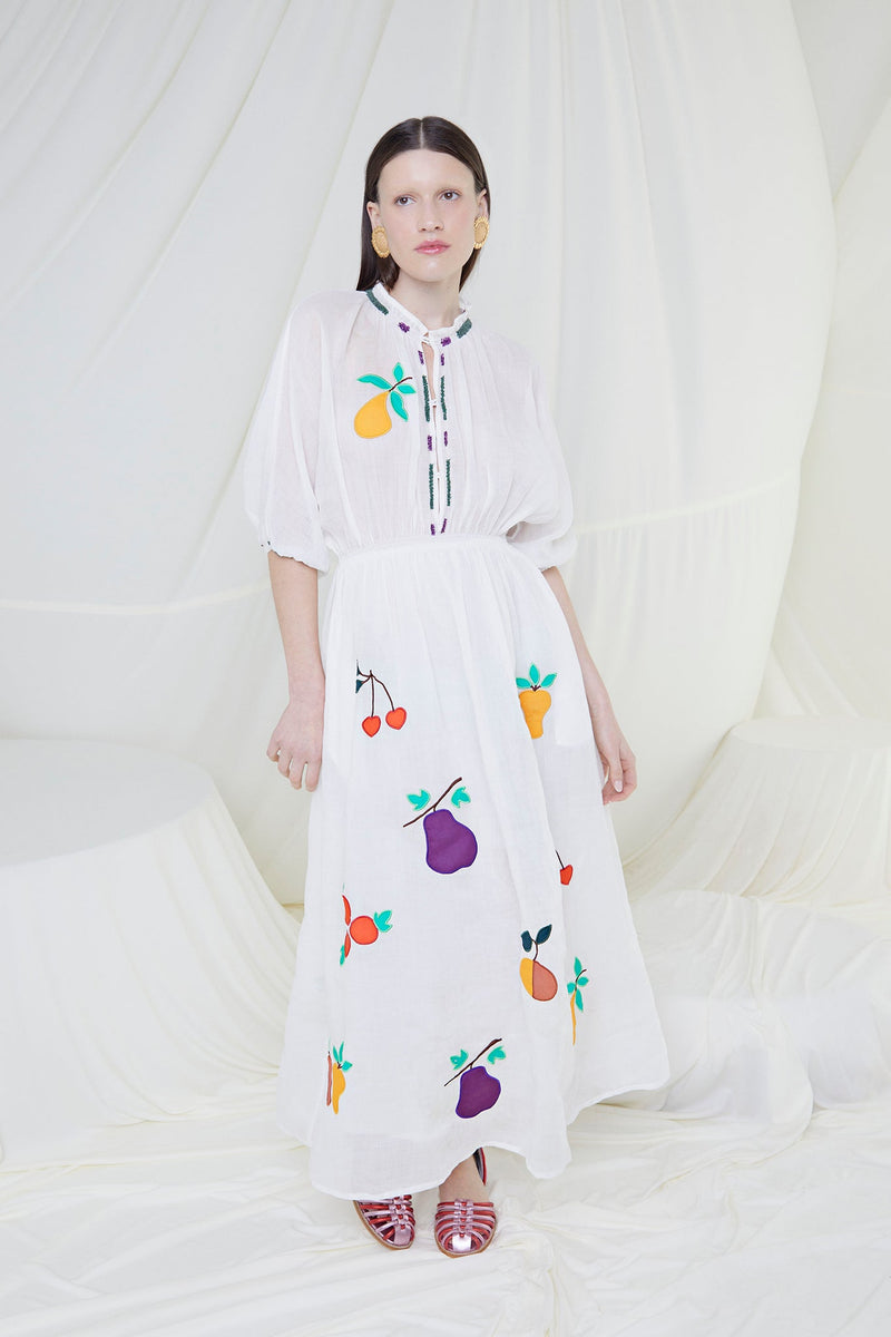 Off White Embroidered Gaia Dress