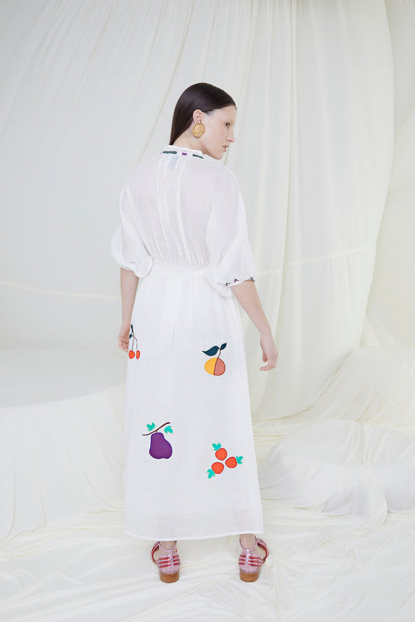 Off White Embroidered Gaia Dress