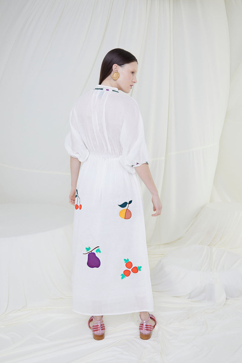 Off White Embroidered Gaia Dress